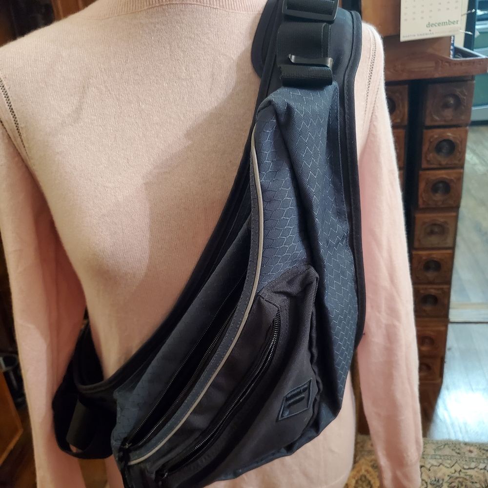 Fila dark teal blue double Sling Bag